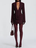 Elegant Peaked Lapel Collar Blazer Mini Dress