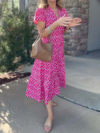 Printed V Neck Short Sleeve Dress