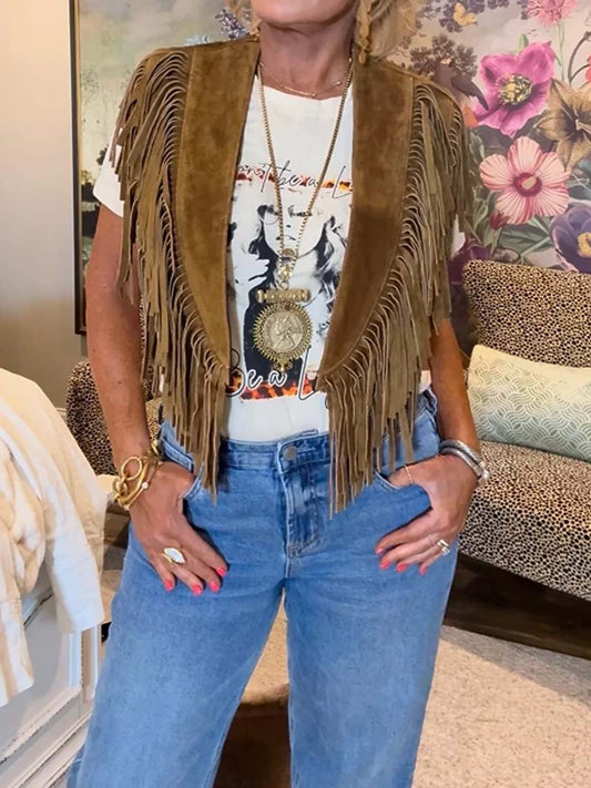 Suede Fringe Vest Jacket