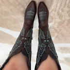 Embroidered Point-Toe Tall Knights Boots
