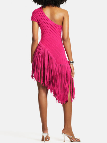 Asymmetric Fringe Cut-out Mini Dress