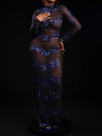 See-through Shinny Flare Sleeve Maxi Dress