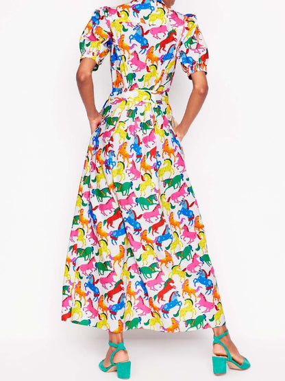 Printed Short Sleeve Midi Dress