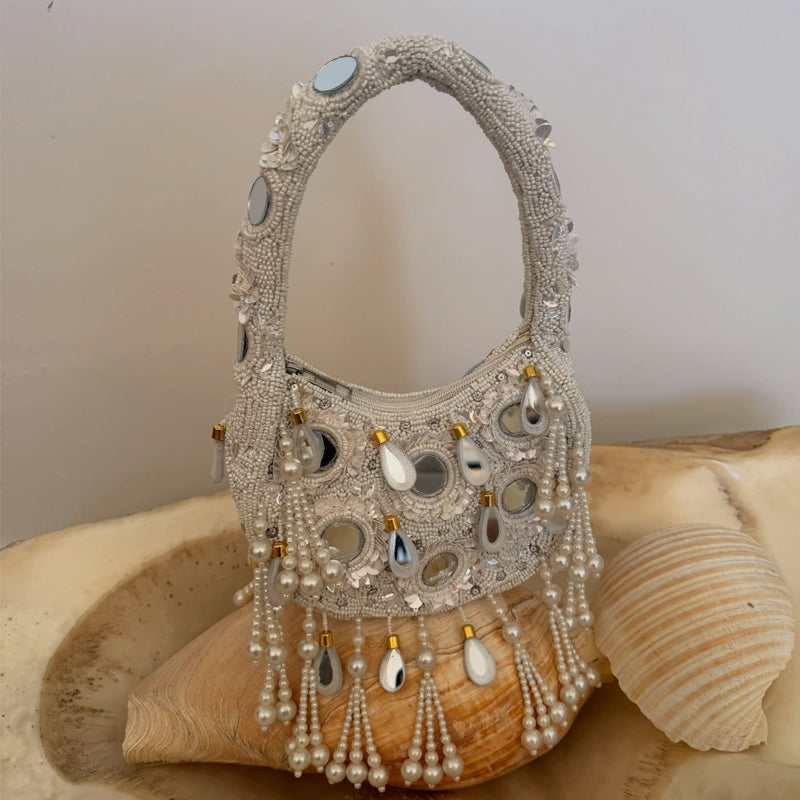 Mirrored Details Crystal Embroidery Handbag Underarm Bag