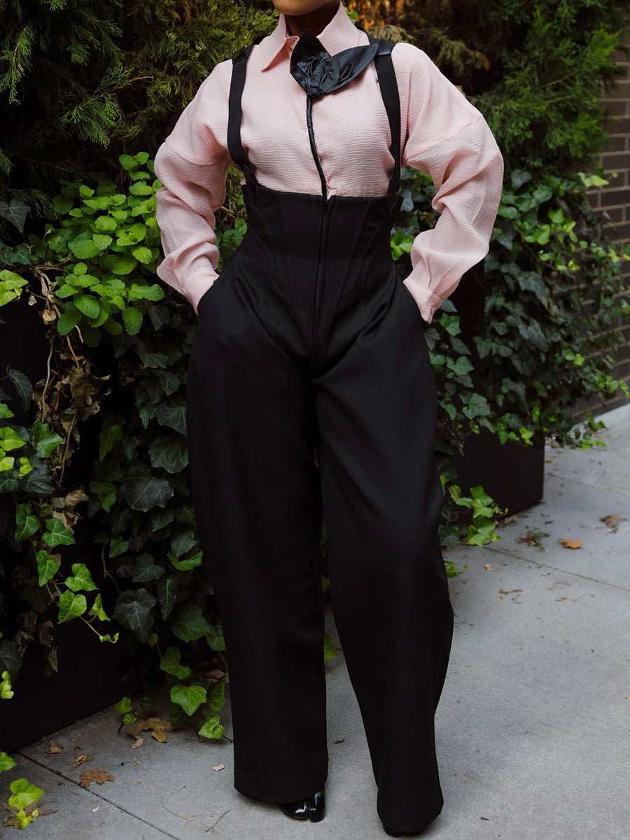 Appliques Shirt & High Waist Overalls