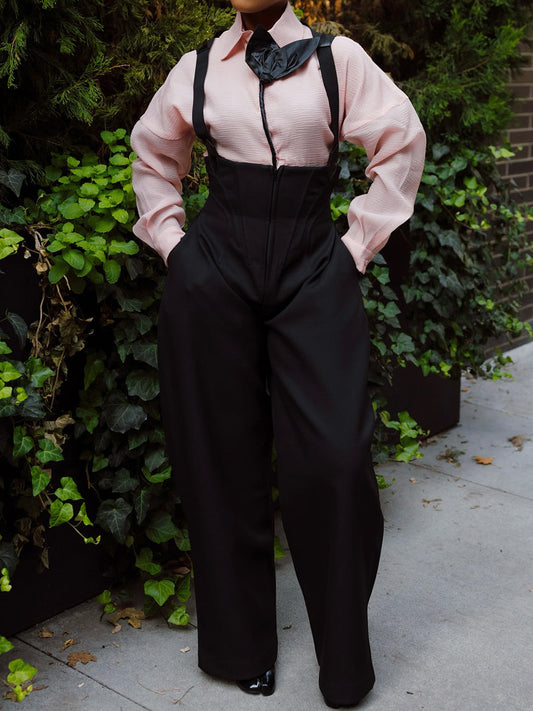 Appliques Shirt & High Waist Overalls