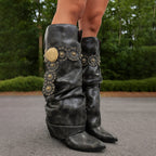 Faux Leather Belt Pointed Toe Boots