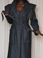 Fashion Lapel Strap Denim Trench Coat