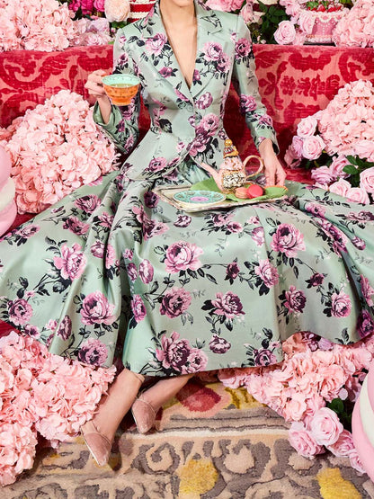 Elegant Floral Print High Waist Blazer & Skirts