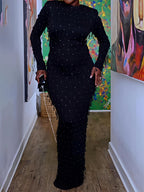 Black Beaded Tassel Maxi Dress