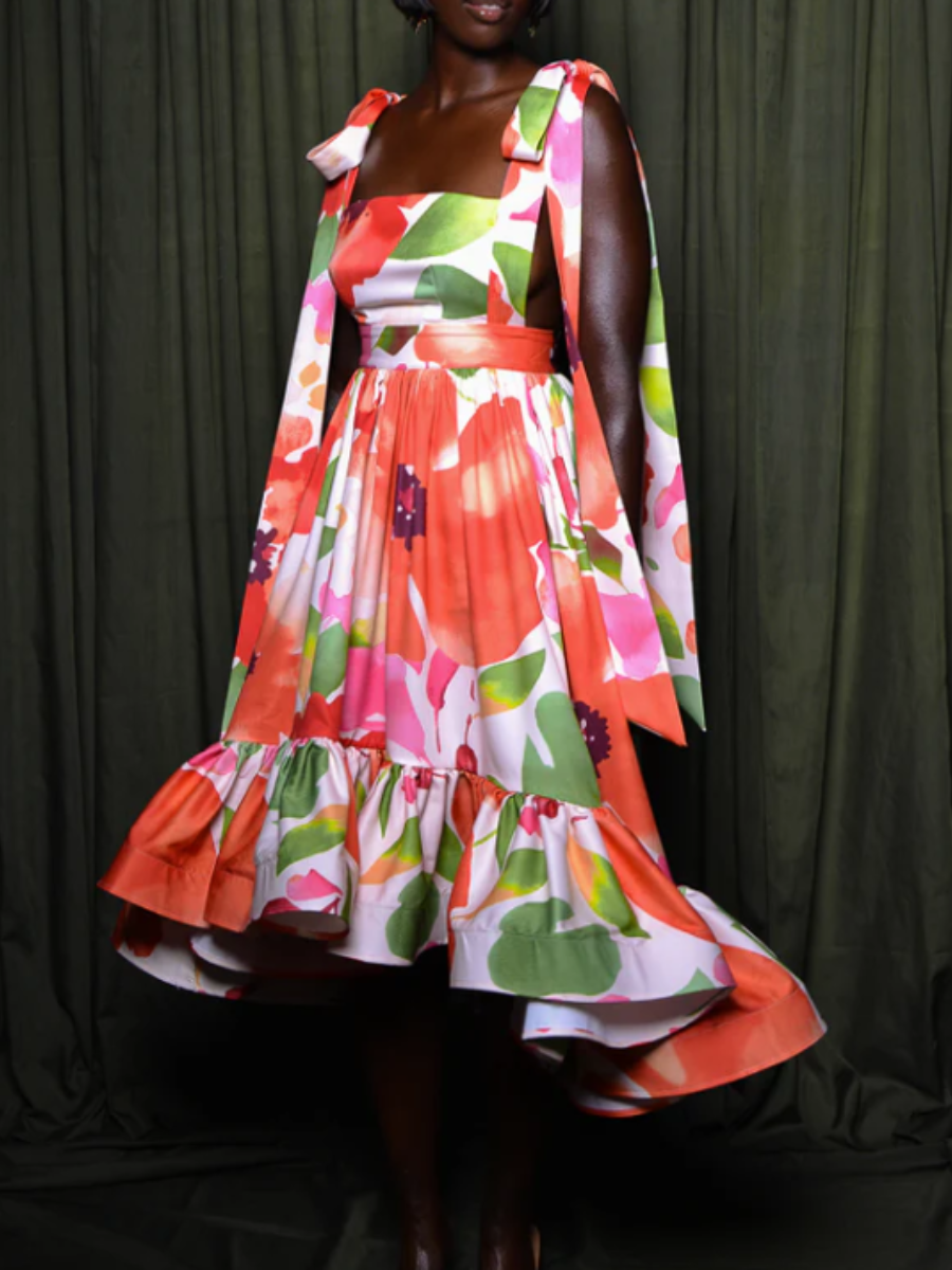 Backless Shouldered Ruffle Dress