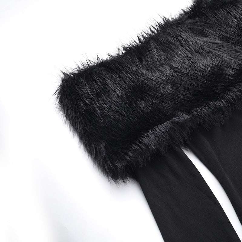 Elegant Off-shoulder Fur Collar Slim-fit Dress