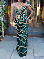 Luxury Elegant Sequined Strapless Maxi Dress