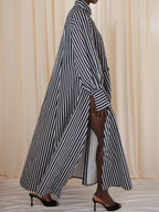 Maxi Flared Shirt Dress In Black&White Diamond Stripes