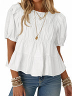 Puff Sleeve Peplum Babydoll Tops