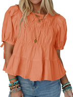 Puff Sleeve Peplum Babydoll Tops