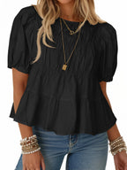 Puff Sleeve Peplum Babydoll Tops