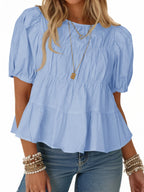 Puff Sleeve Peplum Babydoll Tops