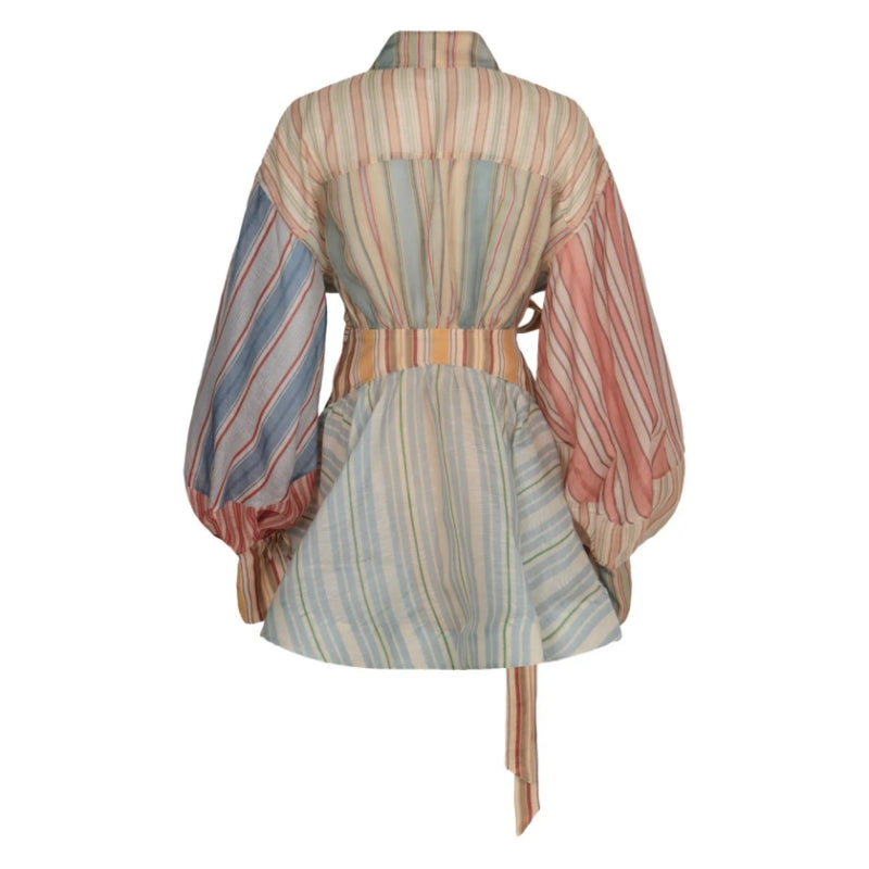 Striped Puff-sleeve Mini Dress
