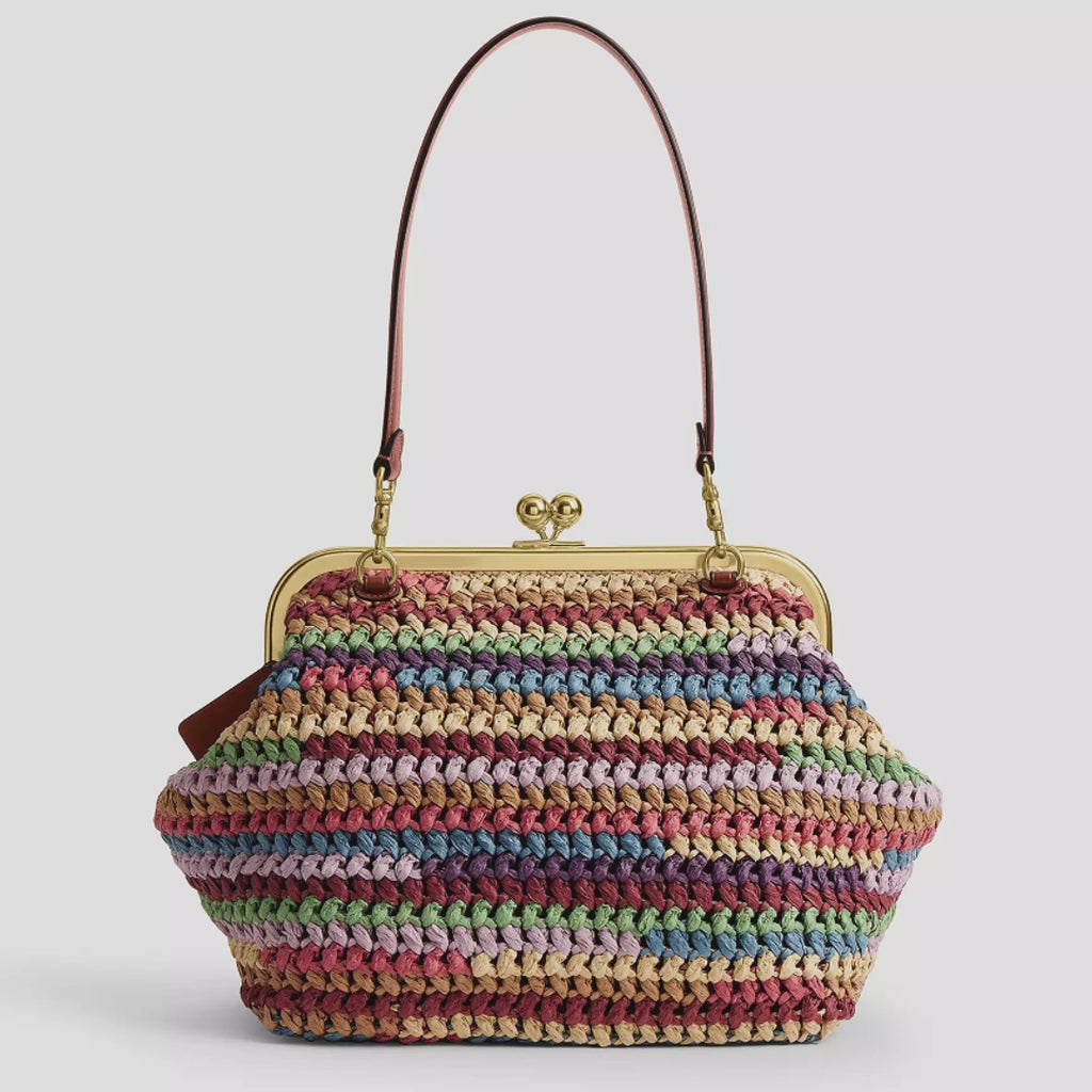 Kiss Lock Frame Large Weave Straw Clutch